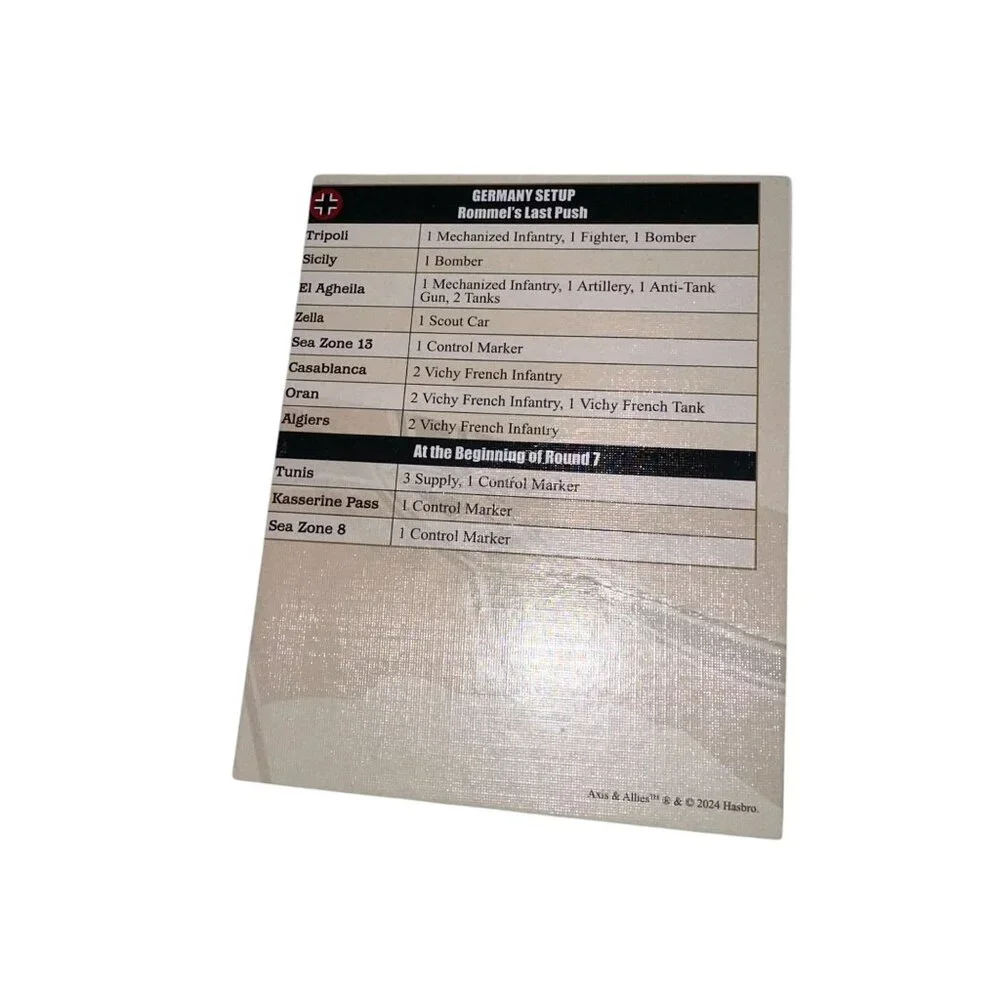 Hasbro Axis and Allies North Africa Board Game Country Cards Repalcement Parts